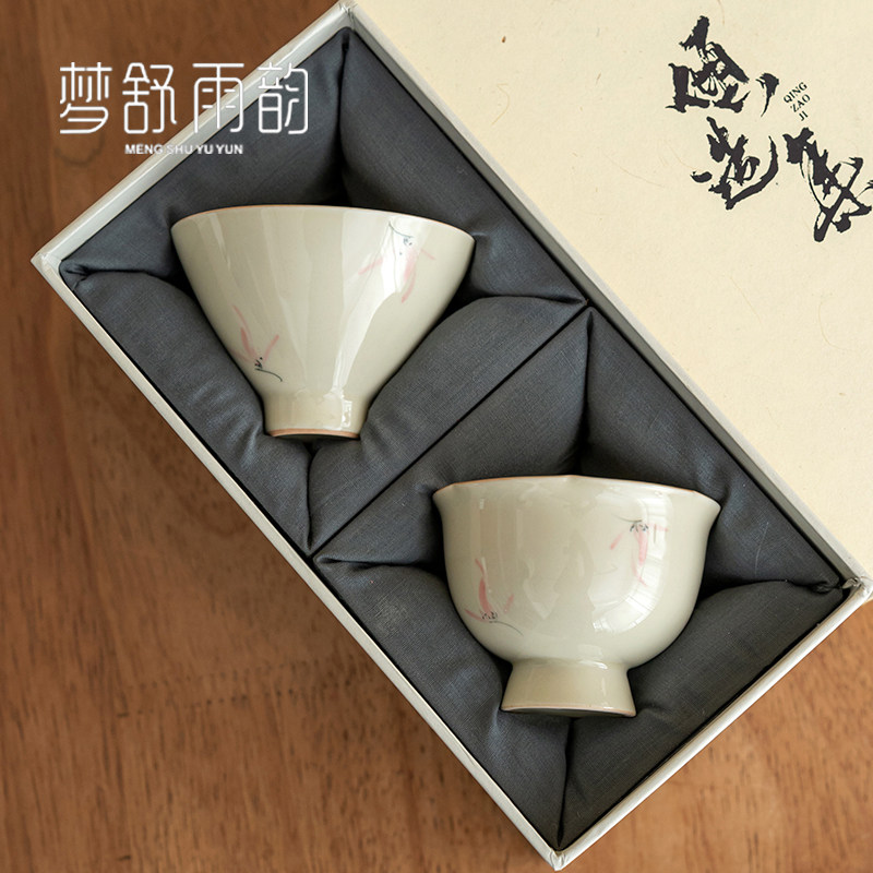 速发草木灰手子茶色兰花主人杯釉下彩单杯陶瓷功夫粉具茶杯绘男对