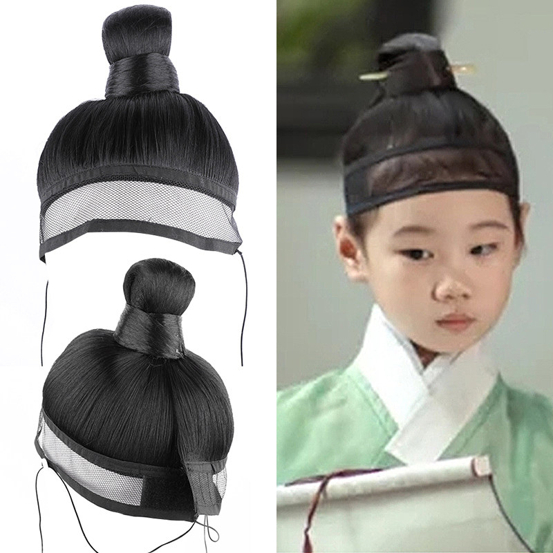 速发汉服一体式儿童发套古装抹额网巾4套影风古视演出造型假发K头