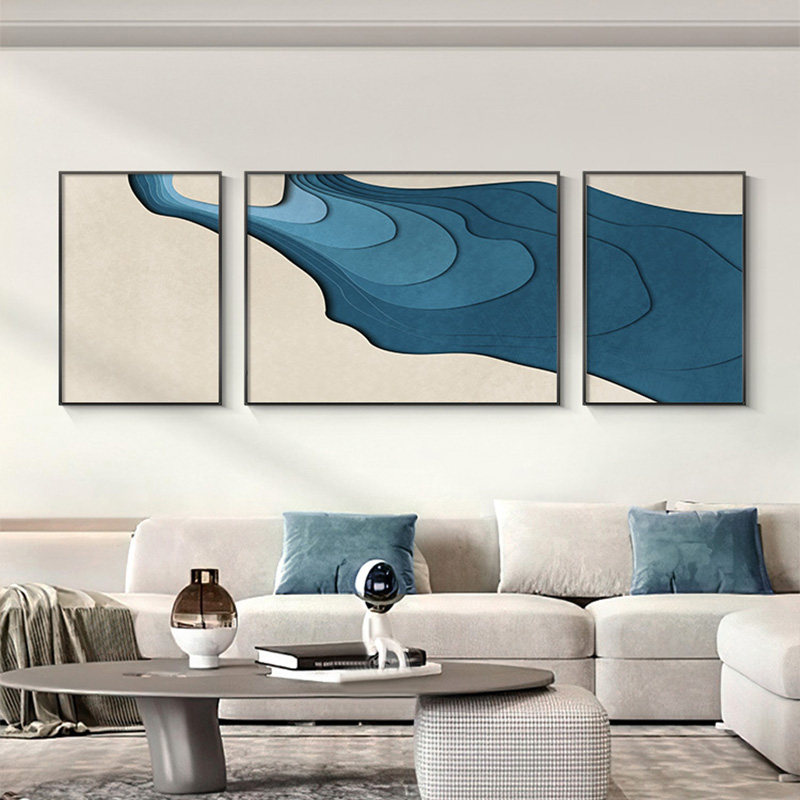速发寂侘风客厅三联装饰画落地画抽象立体仿浮雕高级感玄沙关发后