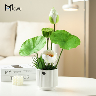 速发中式荷花花荷白道具叶色莲花拍绿道具高档假花照植盆栽