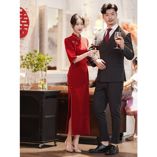 秋冬季 速发红色旗娘敬酒中订婚连衣裙新袍回门礼服新服式 结婚便装