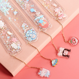 速发韩版创意入油书签尺十二星座流沙直尺可爱绘图尺子学生测量工