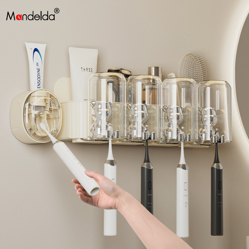 速发满得达可爱牙刷置物架免打器卫生间自动挤牙膏孔漱口杯牙刷架