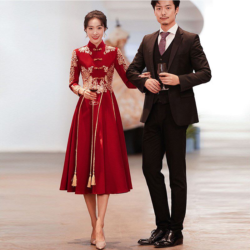 现货速发大码中式复古婚服孕妇敬酒服新娘高腰遮肚子结婚礼服裙秀