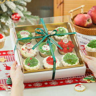 速发圣诞纸杯蛋糕包装盒格明加高透芬杯小蛋糕单个粒九宫马打包盒
