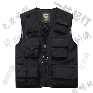 速发工装马甲高端印log钓印字反光多口袋o影摄鱼坎肩背心男