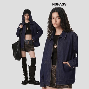 宽松上衣外套 牛仔夹克」春季 NOPASS 国潮原创复古「明线翻领工装