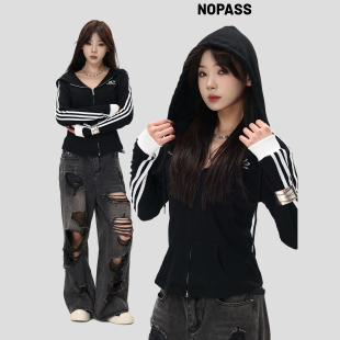 卫衣」春季 「弧形腰线针织衫 显瘦条纹外套女 国潮原创美式 NOPASS