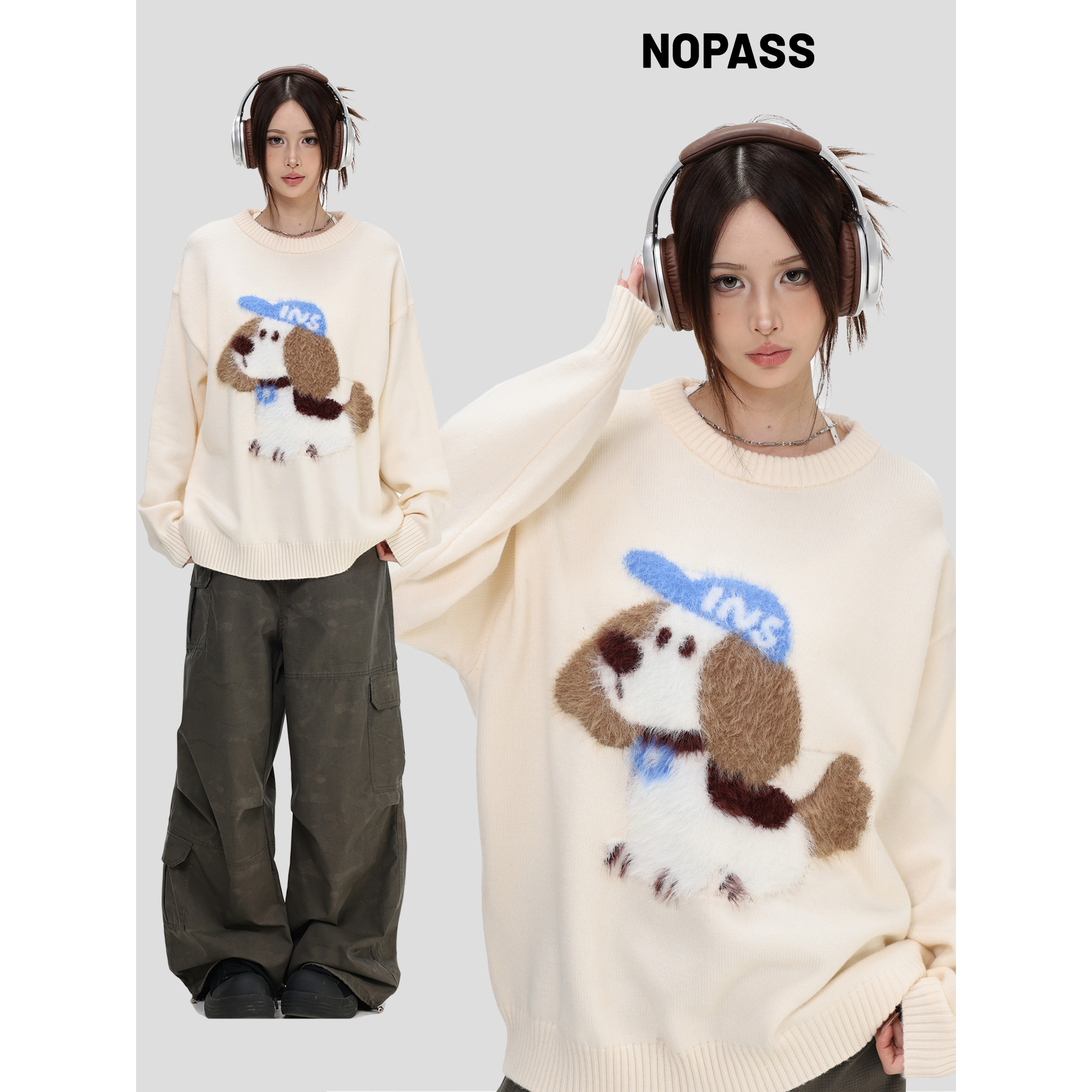 NOPASS「毛绒小狗提花毛衣」