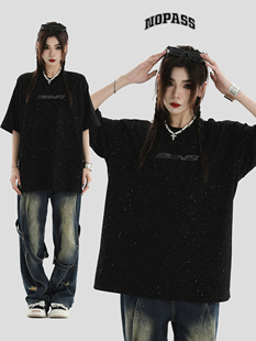 宽松半袖 透明字母满天星短袖 纯棉T恤女 国潮牌情侣原创美式 NOPASS