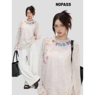 罩衫 「卡通涂鸦」长袖 宽松辣妹防晒上衣T恤女 国潮原创美式 NOPASS