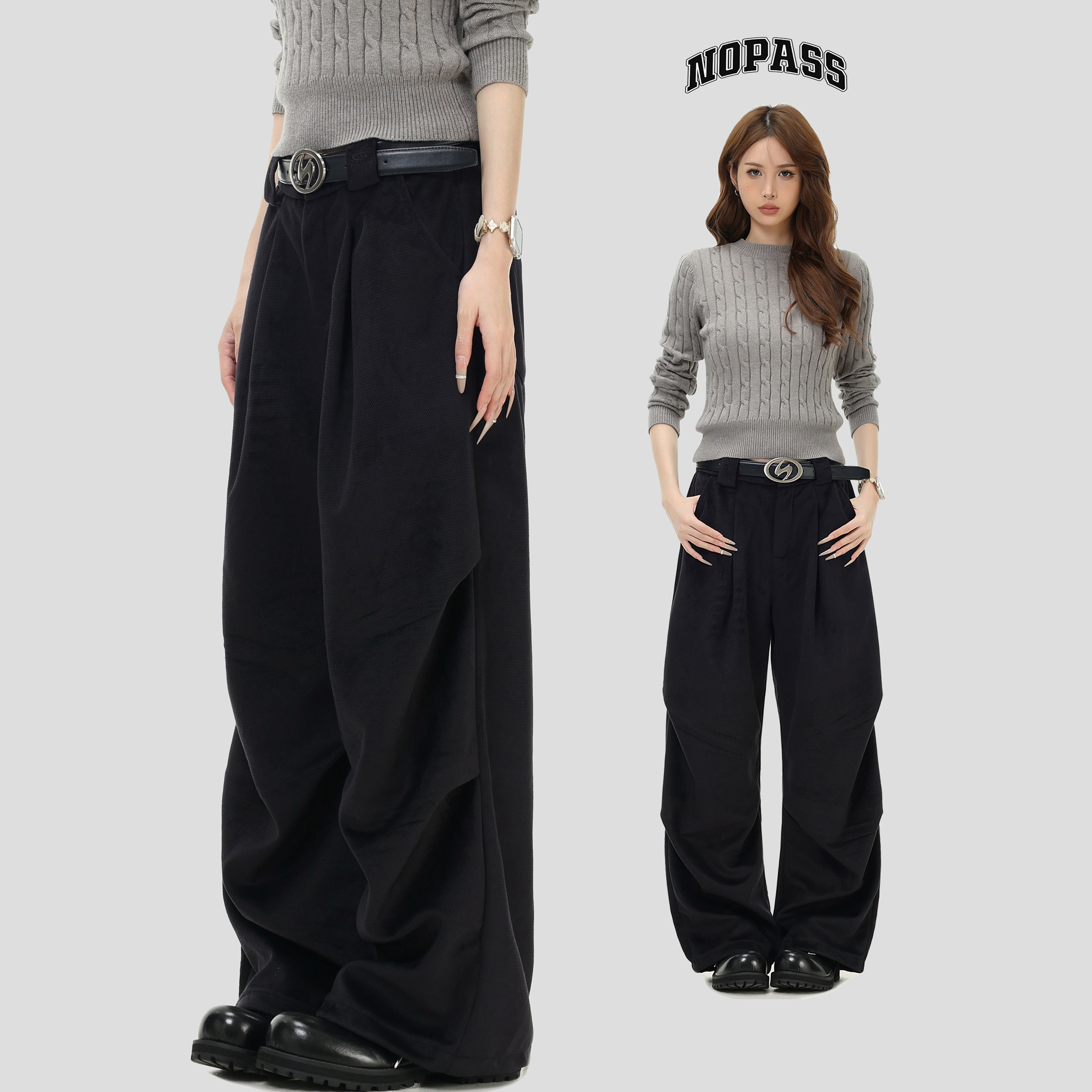 NOPASS美拉德褶皱工装伞兵裤