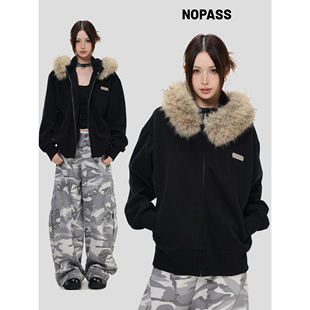 卫衣」显瘦开衫 「可拆卸大毛领短款 外套男女 国潮原创美式 NOPASS