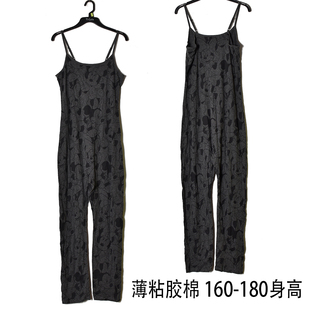 夏季薄粘胶纤维棉女士吊带长裤连体睡衣家居服卡通印花空调房连体