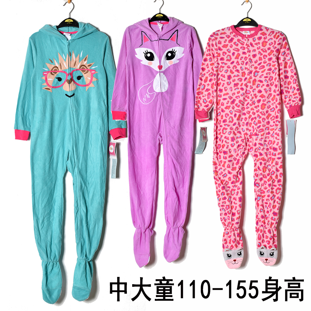 中大童摇粒绒包脚连体睡衣