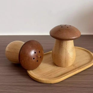 复古蘑菇牙签盒北欧餐厅家用牙签筒仿胡桃木质中古风高档牙签罐