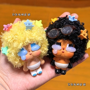 泡泡玛特crybaby哭娃萌粒爆炸头扭扭棒自制假发可爱盲盒装 饰道具