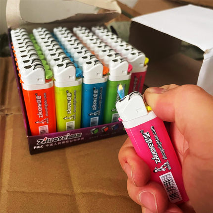 卓业3A炫彩糖果色砂轮火石打火机明火小火蓝火静音可充气包邮超市