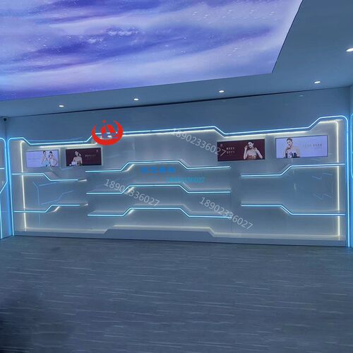 科技馆展厅馆产品烤漆异形展示柜化妆品护肤品美容院货架背柜形象