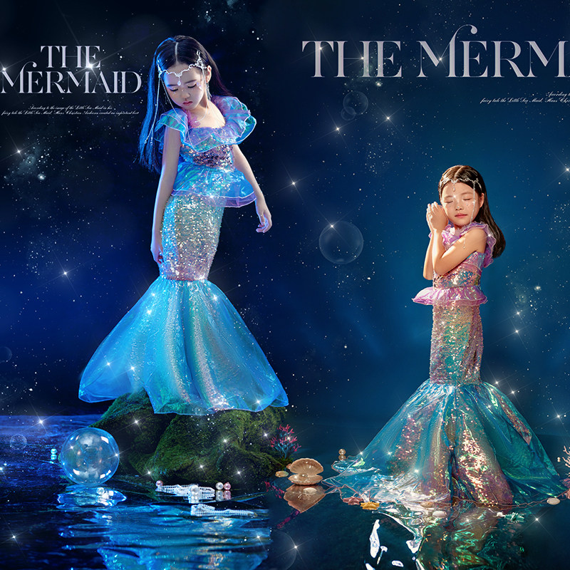 儿童礼服2024夏季新款沉浸式美人鱼梦幻公主主题服装影楼女童摄影
