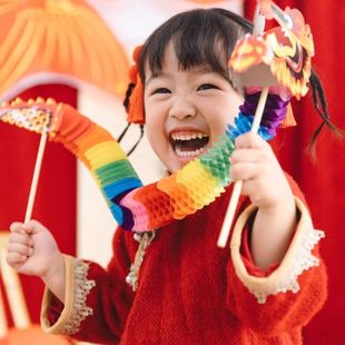 儿童摄影服装新年红色锦鲤中国风女孩主题影楼拍照艺术写真服道具