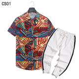 1508-CS03+K522-P50亚麻短袖衬衣休闲薄款衬衫两件套修身短袖套装，男装T恤，星座1508-1