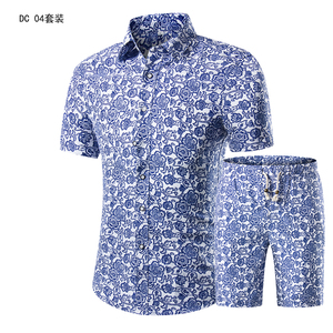 1508-DC12套装-P40印花2024大码短袖衬衫套装大货男夏季新款衬衣图片