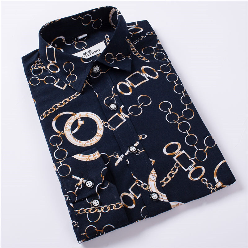 1508-C36-P20男装免烫衬衣修身印花衬衫潮流碎花长袖衬衫男大码潮，男装衬衫，星座1508-1