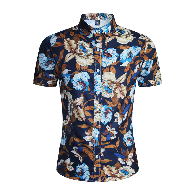 1508-CS10-P20外贸欧美跨境现货印花短袖衬衣夏威夷沙滩花衬衫潮，男装T恤，星座1508-1