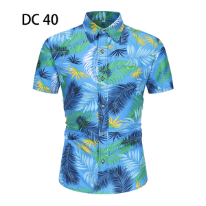 1508-DC40-P20夏装新款港风印花短袖衬衫免烫沙滩衬衣潮修身上衣图片