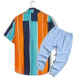 1508-CS19+K522-P45外贸欧美跨境现货短袖衬衫套装夏威夷沙滩衬衣，男装T恤，星座1508-1