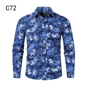 1508-C72-P20男装2025秋装新款大码长袖衬衫花色印花衬衣男装免烫图片