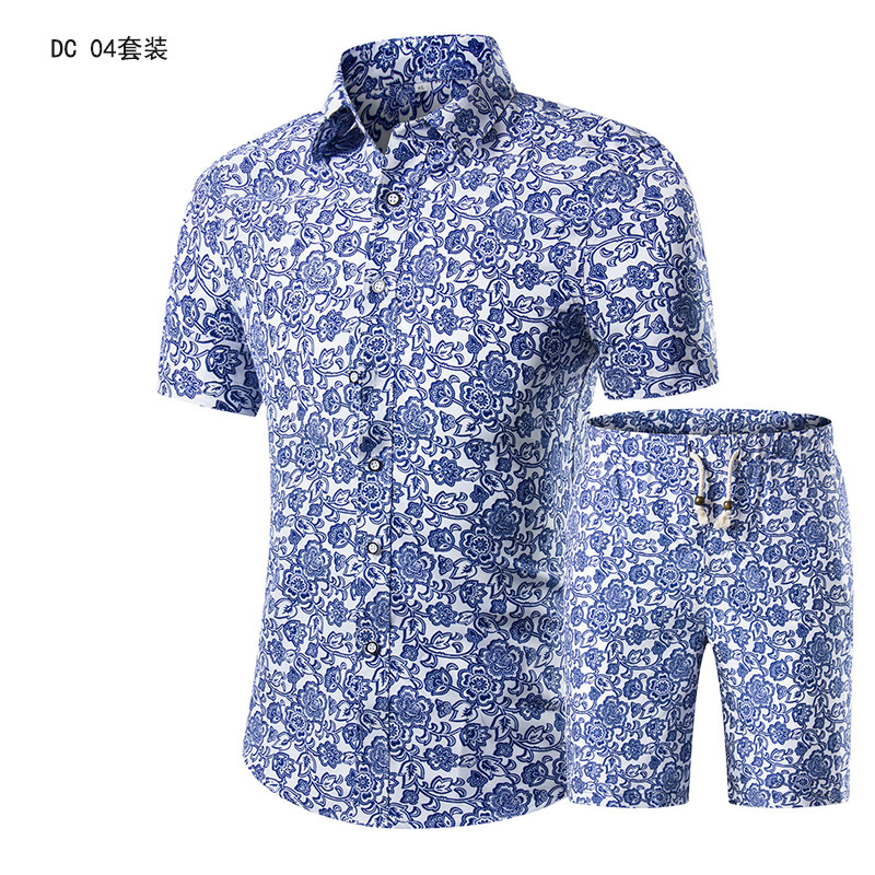 1508-DC11套装-P40印花大码短袖衬衫套装备货大货男夏季新款衬衣,男装衬衫,星座1508-1