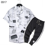 1508-CS17+K522-P45外贸欧美跨境现货短袖衬衫套装夏威夷沙滩衬衣，男装T恤，星座1508-1