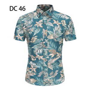 1508-DC46-P20夏装新款港风印花短袖衬衫免烫沙滩衬衣潮修身上衣图片