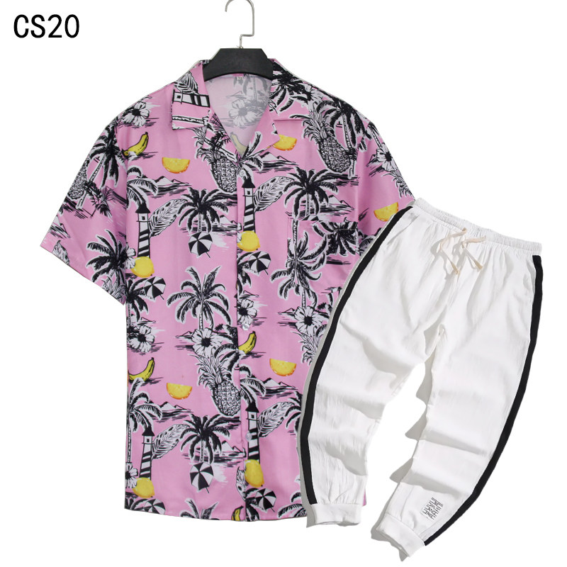 1508-CS20+K522-P45外贸欧美跨境现货短袖衬衫套装夏威夷沙滩衬衣,男装T恤,星座1508-1