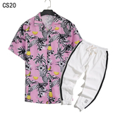 1508-CS20+K522-P45外贸欧美跨境现货短袖衬衫套装夏威夷沙滩衬衣，男装T恤，星座1508-1