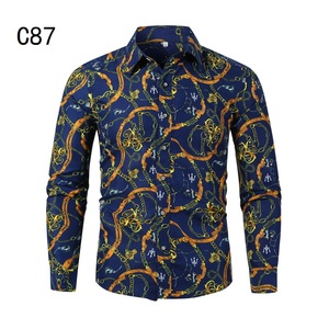 1508-C87-P20男装2025秋装新款大码长袖衬衫花色印花衬衣男装免烫图片