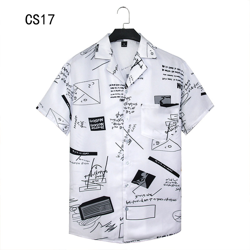 1508-CS合集-P25复古潮流情侣短袖衬衫百搭大码数码印花学生衬衣,男装T恤,星座1508-1