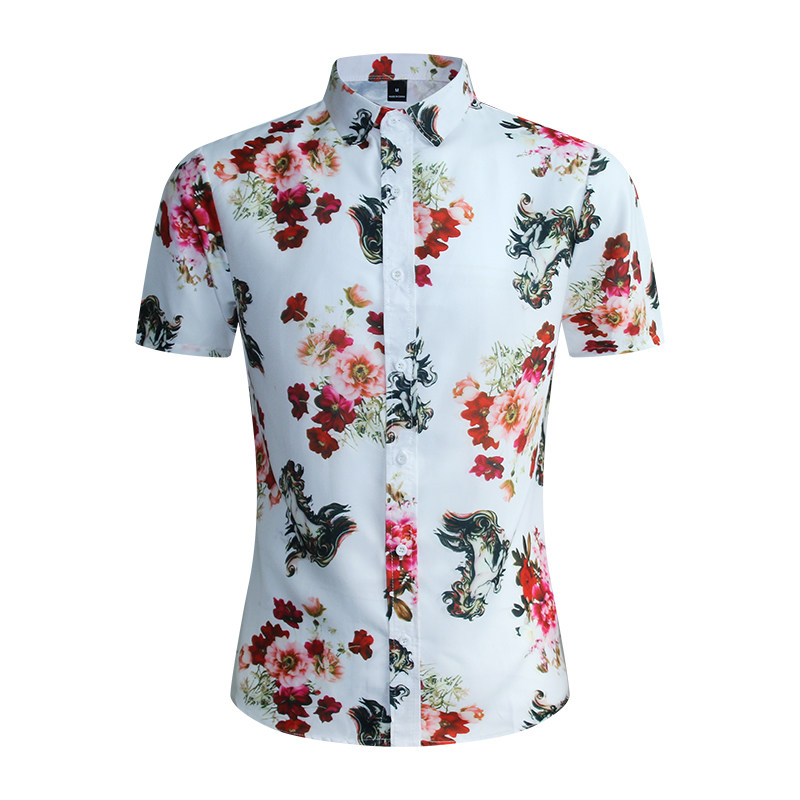 1508-CS11-P20外贸欧美跨境现货印花短袖衬衣夏威夷沙滩花衬衫潮，男装T恤，星座1508-1