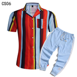 1508-CS06+K522-P45外贸欧美跨境现货短袖衬衫套装夏威夷沙滩衬衣，男装T恤，星座1508-1