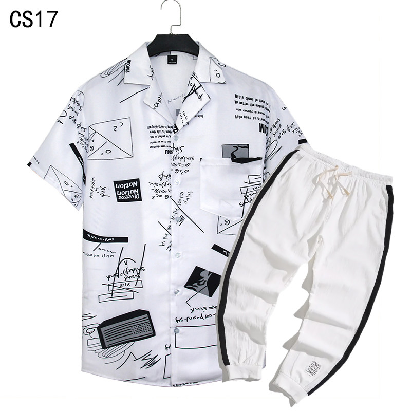 1508-CS17+K522-P45外贸欧美跨境现货短袖衬衫套装夏威夷沙滩衬衣，男装T恤，星座1508-1