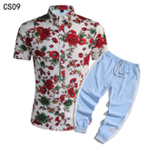 1508-CS09+K522-P45外贸欧美跨境现货短袖衬衫套装夏威夷沙滩衬衣，男装T恤，星座1508-1