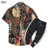 1508-CS21+K522-P45外贸欧美跨境现货短袖衬衫套装夏威夷沙滩衬衣，男装T恤，星座1508-1