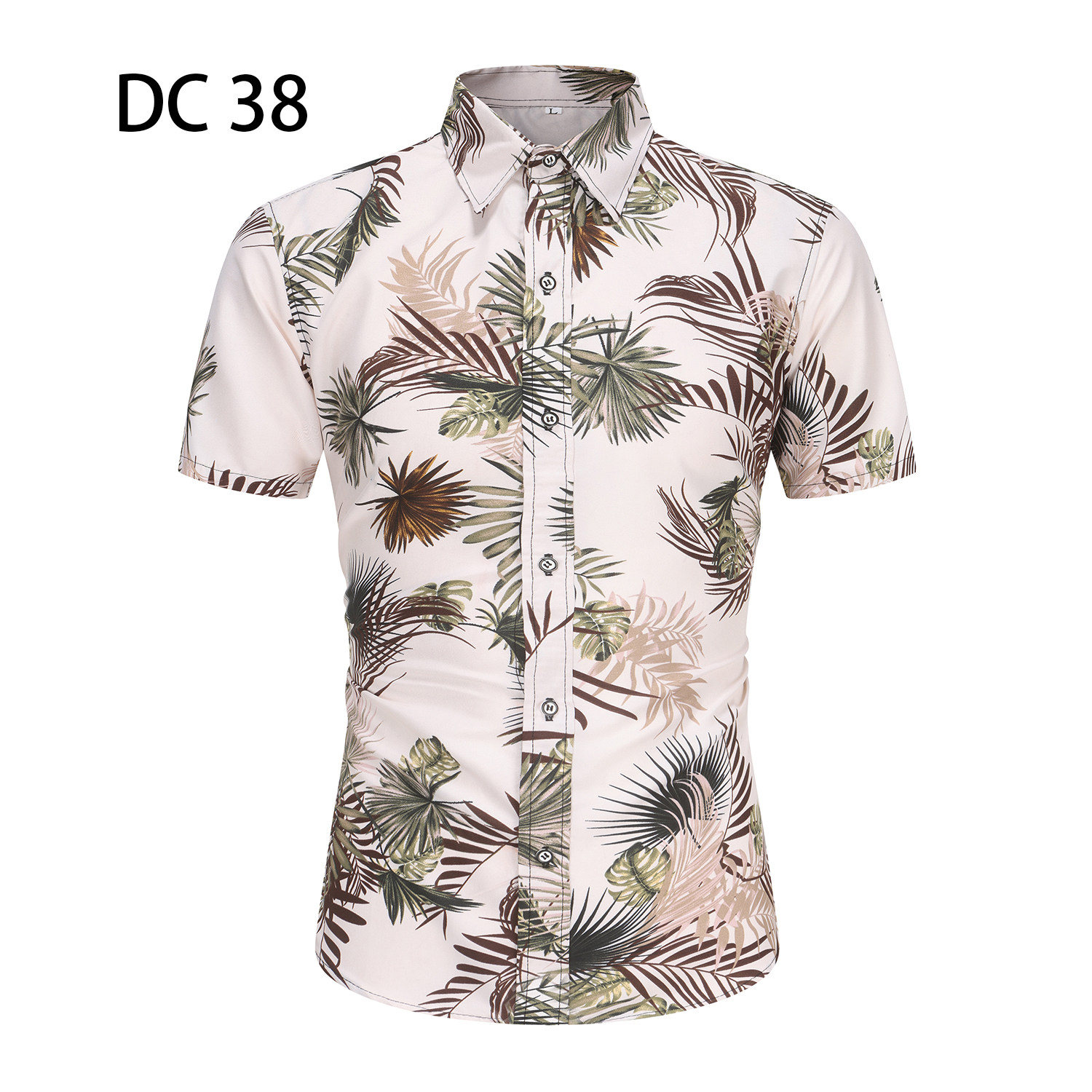 1508-DC38-P20夏装新款港风印花短袖衬衫免烫沙滩衬衣潮修身上衣图片