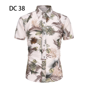 1508-DC38-P20夏装新款港风印花短袖衬衫免烫沙滩衬衣潮修身上衣图片