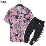 1508-CS20+K522-P45外贸欧美跨境现货短袖衬衫套装夏威夷沙滩衬衣，男装T恤，星座1508-1