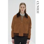 CLNIEH静奢AUL风格 德国进口头层羊反绒面料 可拆卸真海狸毛领夹克