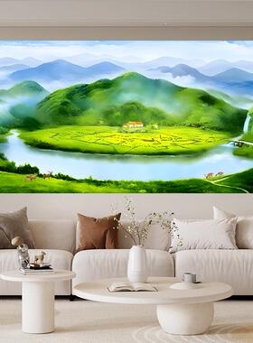 聚宝盆靠山图聚财山水画客厅流水生财风景沙发背景墙装饰画自粘画