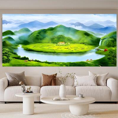 聚宝盆靠山图聚财山水画客厅流水生财风景沙发背景墙装饰画自粘画